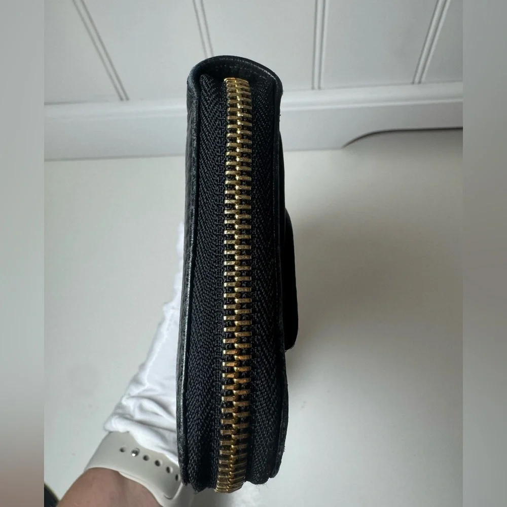 Chloé Continental Long Black Zippy Leather Wallet with Gold Tone Hardware